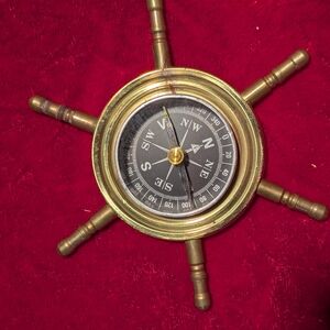 Vintage Brass Ship Wheel Compass Collectible